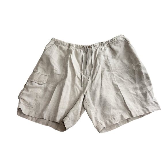Caribbean Beige Linen Shorts Sz 48 Big Drawstring Elastic Waist 8.5" Inseam Mens - Picture 7 of 7